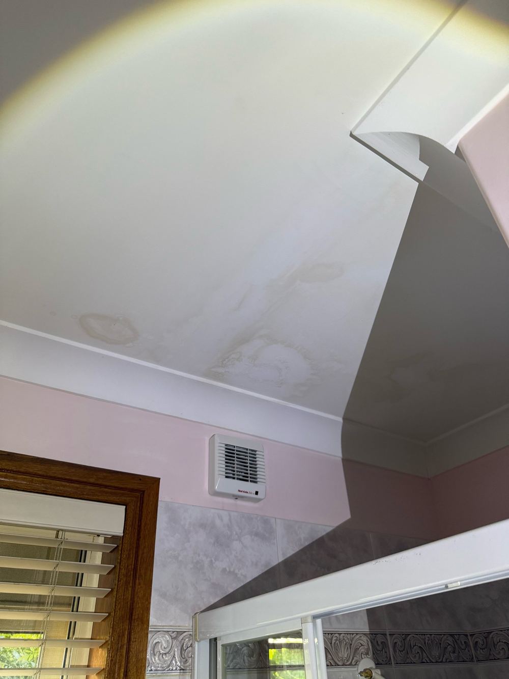 Water damage in a downstairs bathroom under investigation, found during a defect investigation inspection in Forestville
